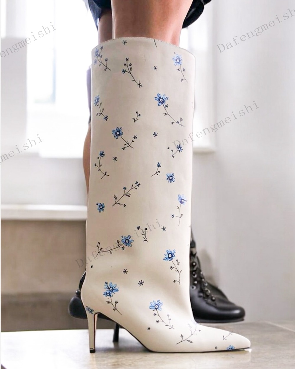 Białe kozaki za kolano z kwiat – Women'S Fashion Knee High Boots recenzja i cena