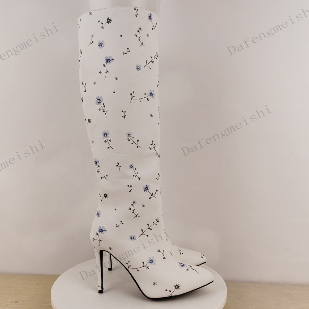 Białe kozaki za kolano z kwiat – Women'S Fashion Knee High Boots recenzja i cena